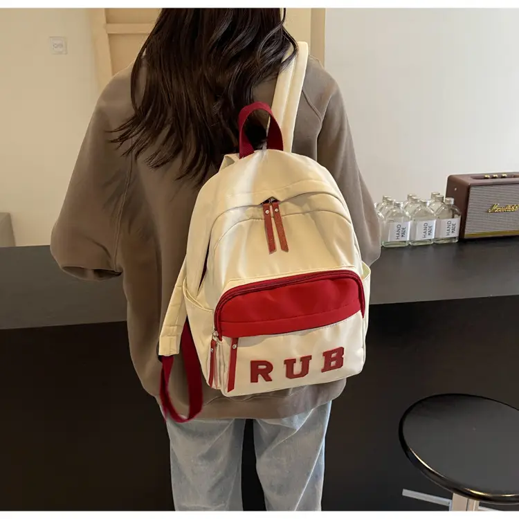 Mori Ins Style Black Letter Backpack with Pom Pom — feature 25