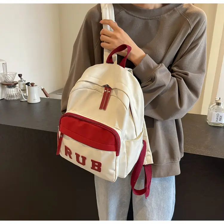 Mori Ins Style Black Letter Backpack with Pom Pom — feature 26