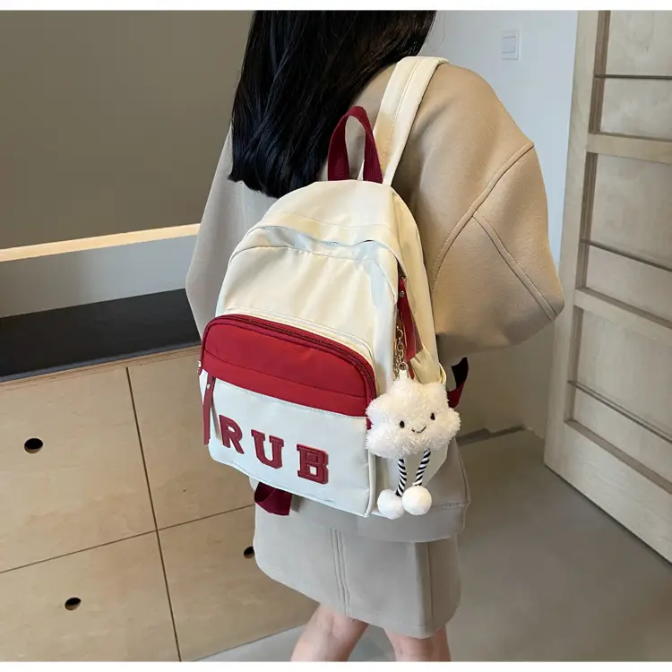 Mori Ins Style Black Letter Backpack with Pom Pom — feature 30