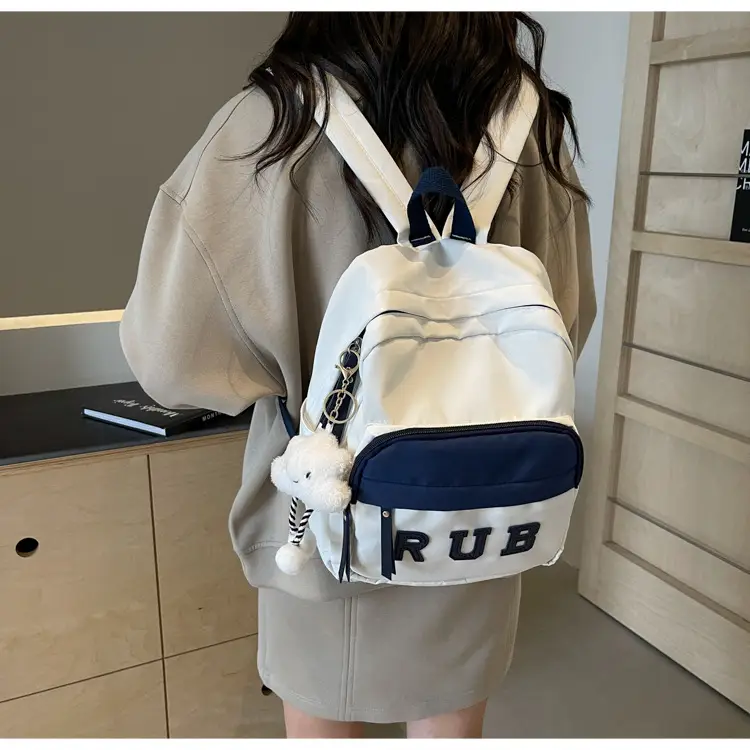 Mori Ins Style Black Letter Backpack with Pom Pom — feature 38