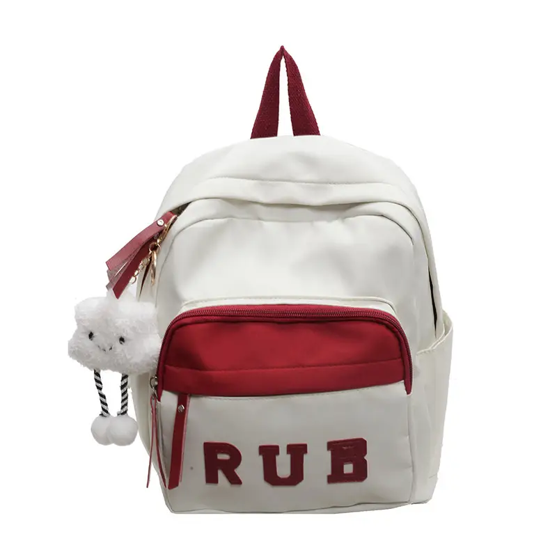Mori Ins Style Black Letter Backpack with Pom Pom - Image 2