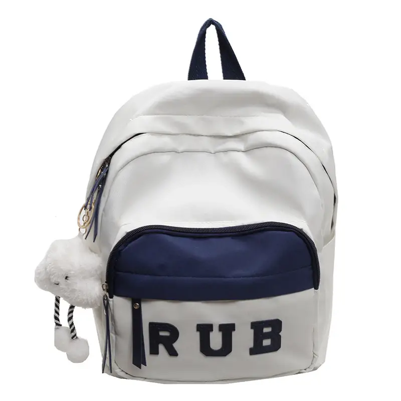 Mori Ins Style Black Letter Backpack with Pom Pom - Image 4