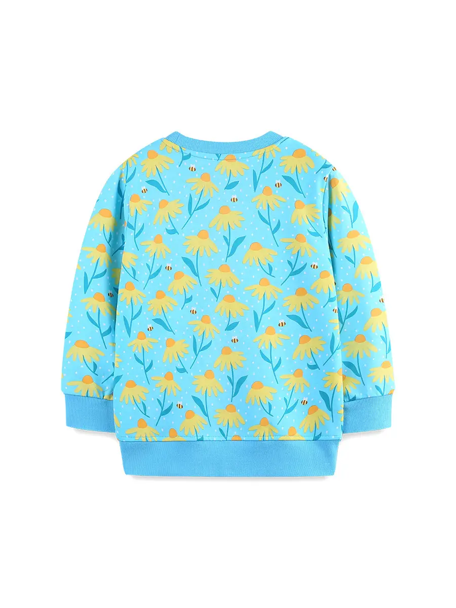 Girls Cotton Floral Sweater Top Blue Yellow