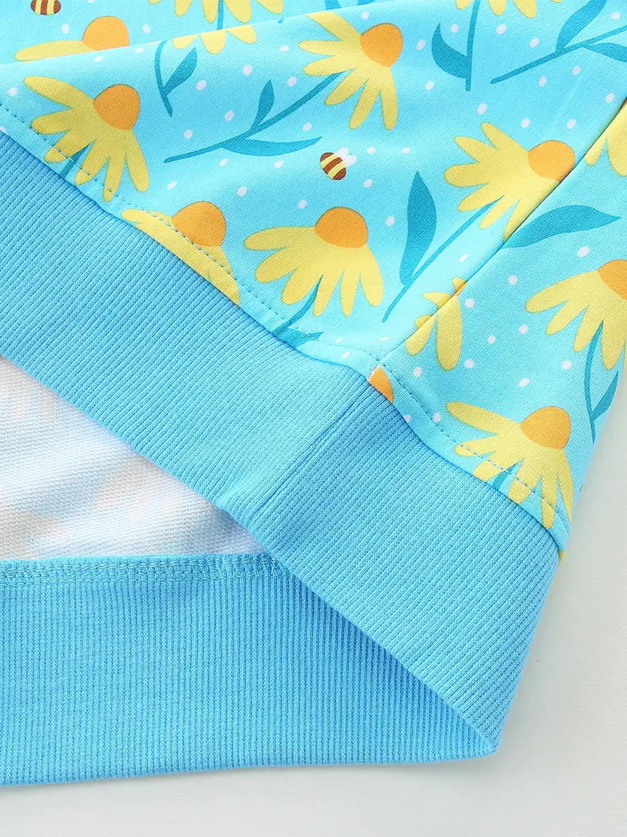 Girls Cotton Floral Sweater Top Blue Yellow