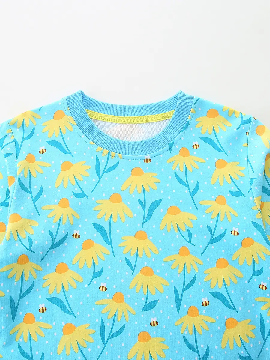 Girls Cotton Floral Sweater Top Blue Yellow