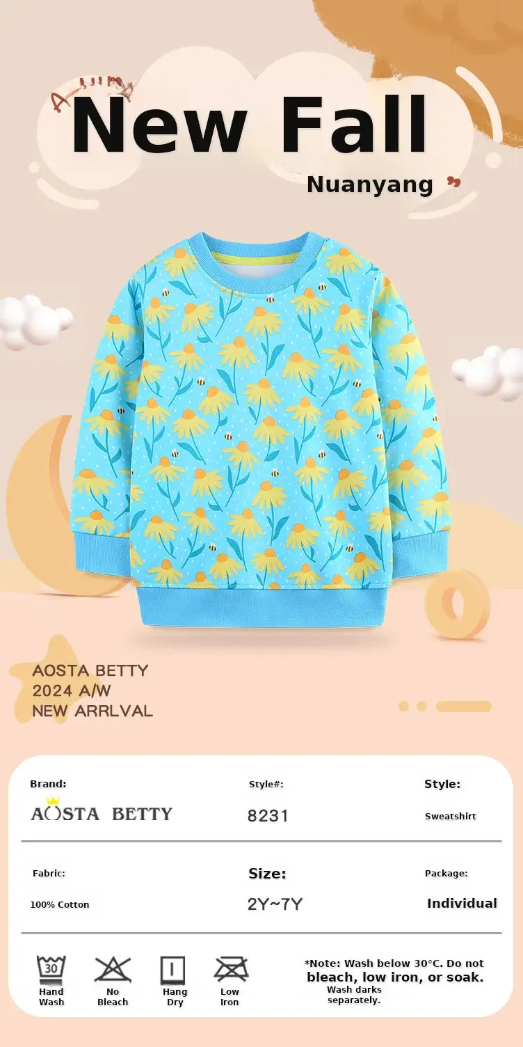 Girls Cotton Floral Sweater Top Blue Yellow — feature 33