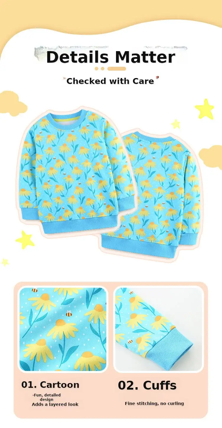 Girls Cotton Floral Sweater Top Blue Yellow — feature 36