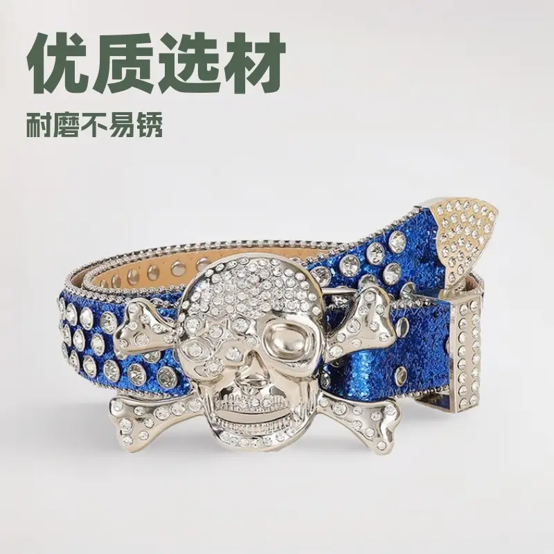 Large Skull Full Rhinestone Belt for Women - Image 13