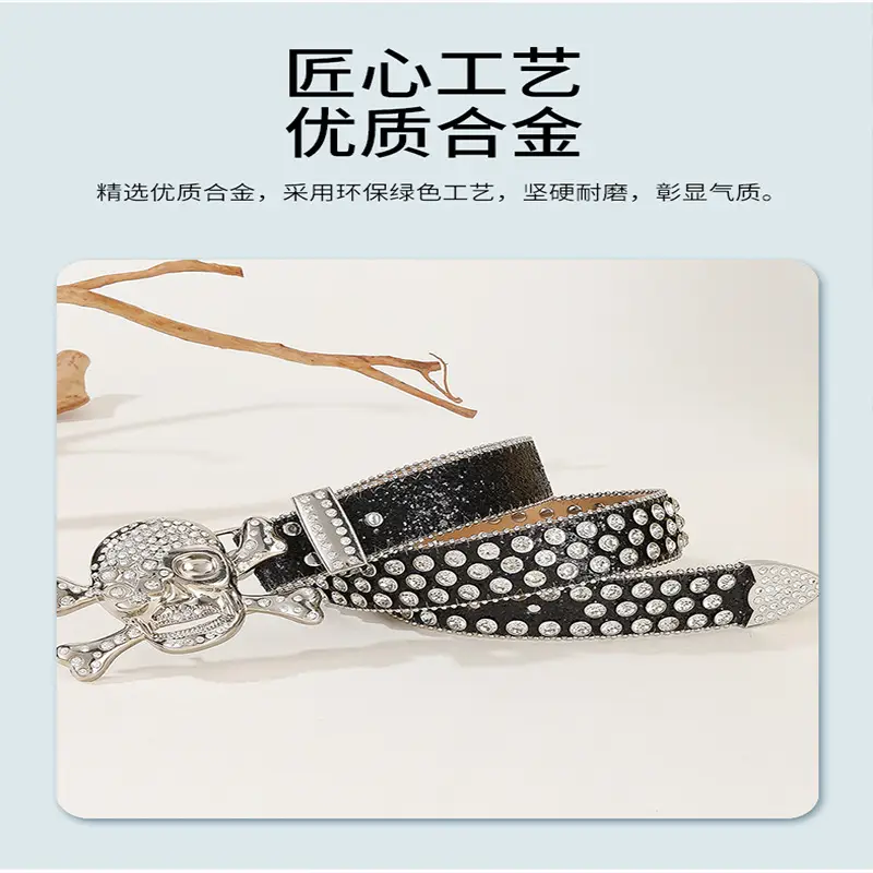 Large Skull Full Rhinestone Belt for Women - Image 14