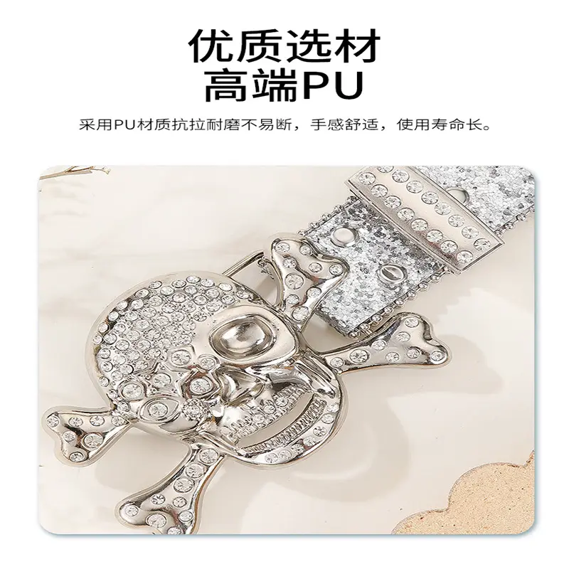 Large Skull Full Rhinestone Belt for Women - Image 15