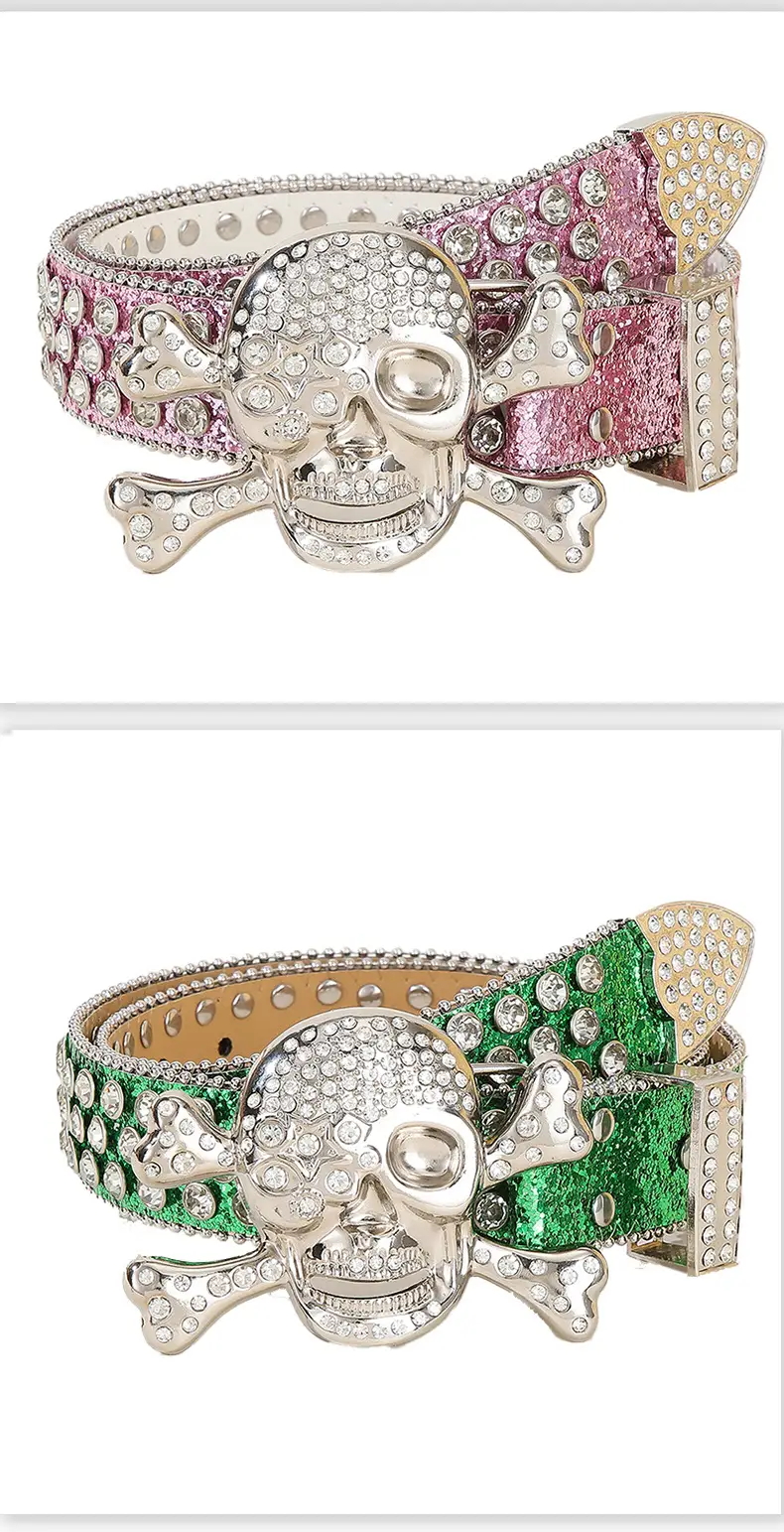 Large Skull Full Rhinestone Belt for Women — feature 9
