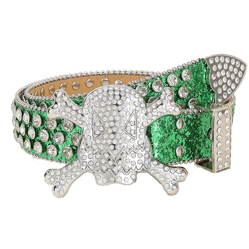 Large Skull Full Rhinestone Belt for Women - Image 10