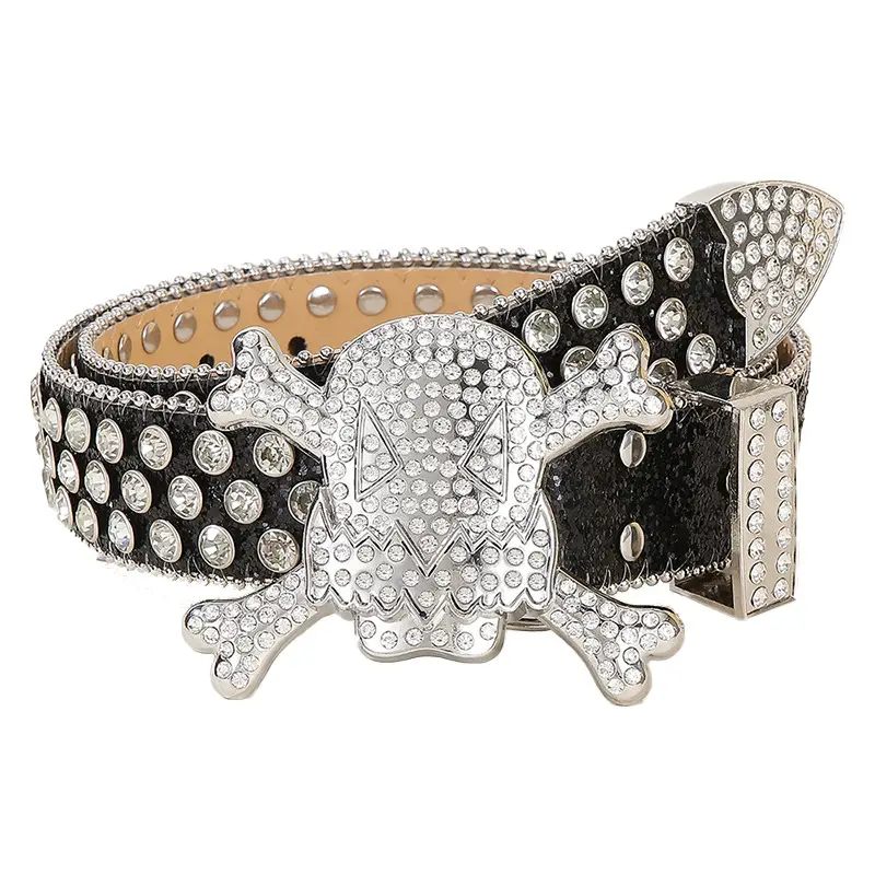 Large Skull Full Rhinestone Belt for Women - Image 11