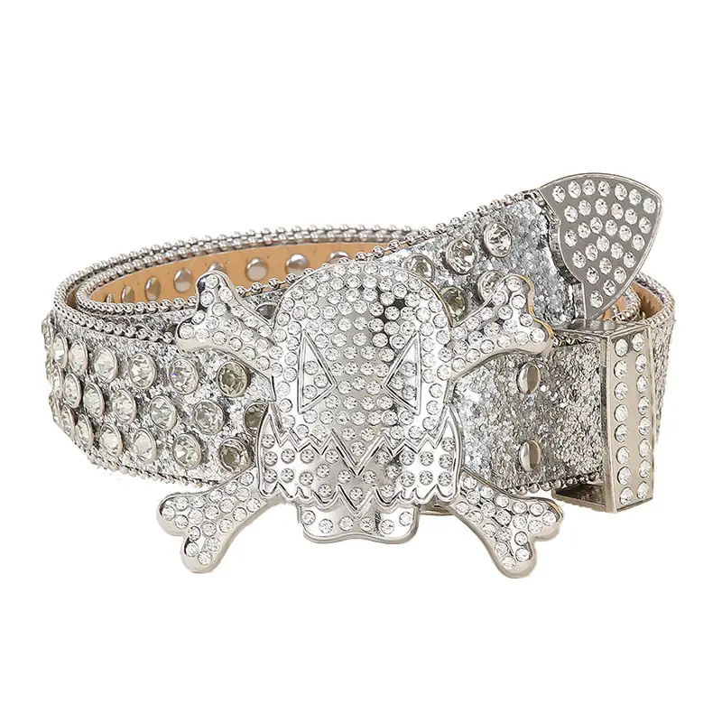 Large Skull Full Rhinestone Belt for Women - Image 12