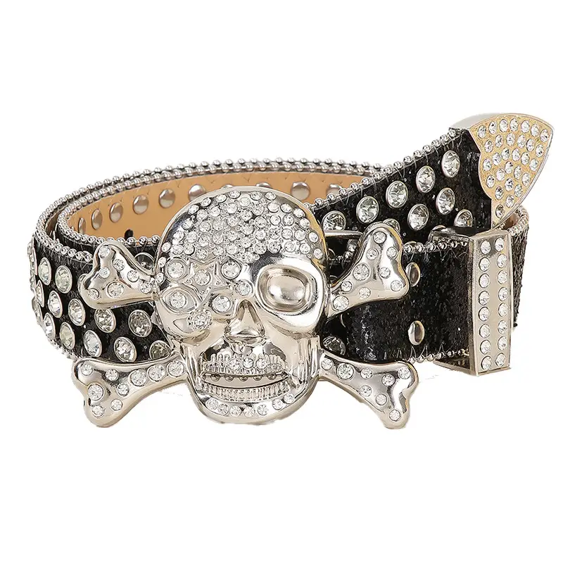 Large Skull Full Rhinestone Belt for Women - Image 2