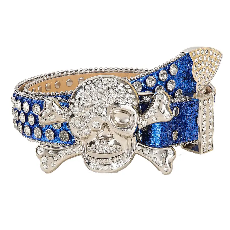 Large Skull Full Rhinestone Belt for Women - Image 3