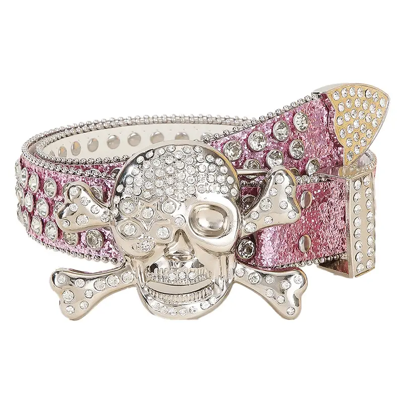 Large Skull Full Rhinestone Belt for Women - Image 4
