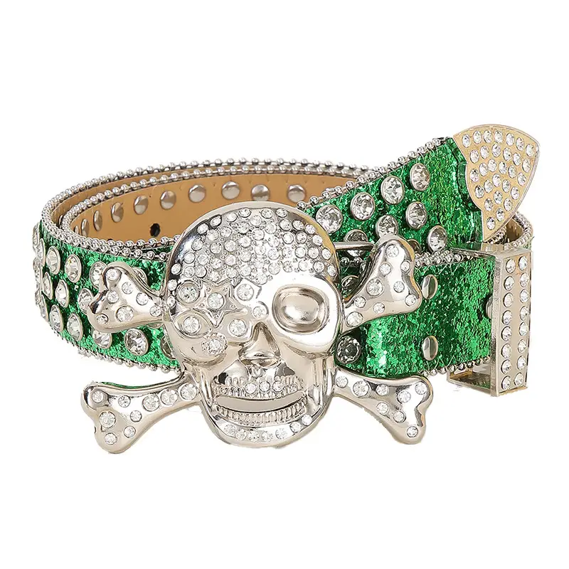 Large Skull Full Rhinestone Belt for Women - Image 5