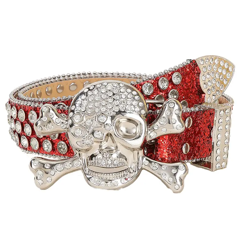 Large Skull Full Rhinestone Belt for Women - Image 6