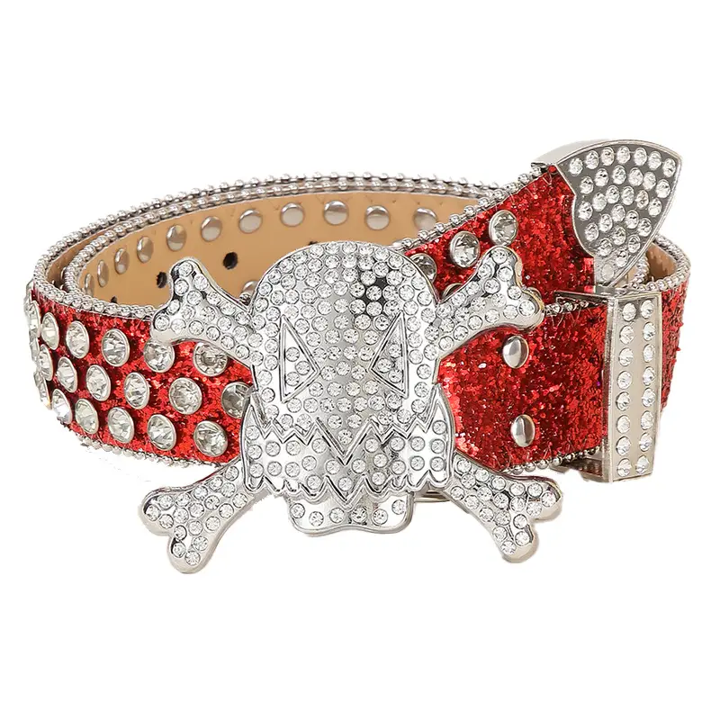 Large Skull Full Rhinestone Belt for Women - Image 7