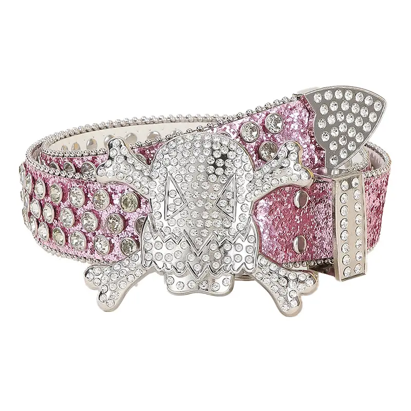 Large Skull Full Rhinestone Belt for Women - Image 8