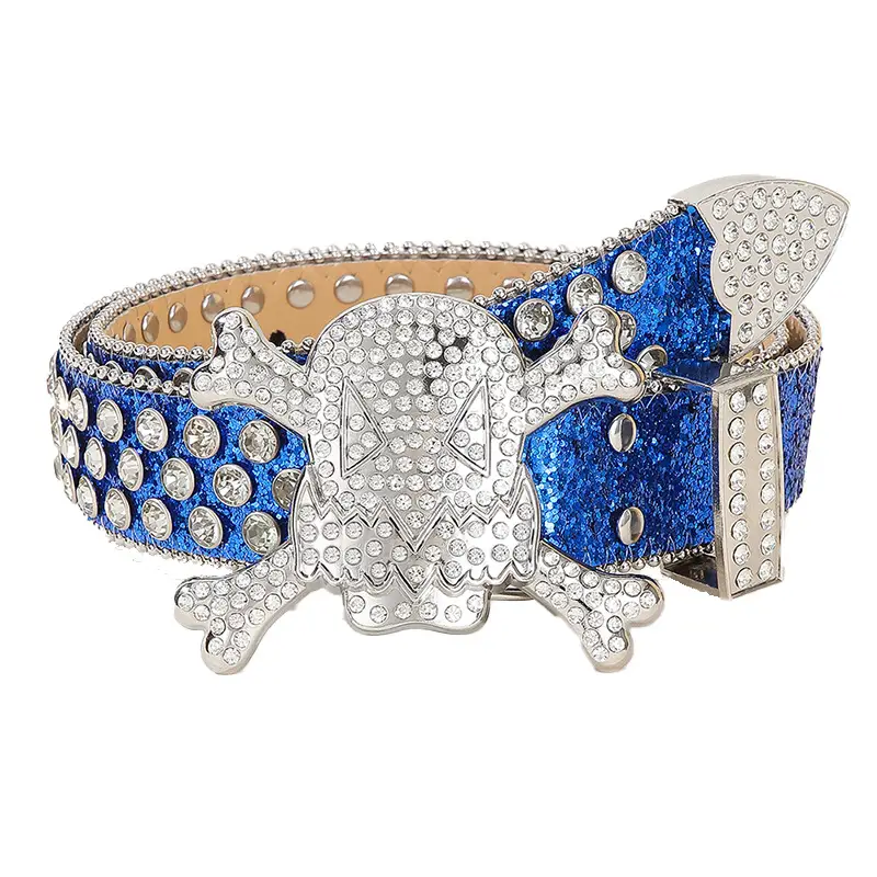 Large Skull Full Rhinestone Belt for Women - Image 9