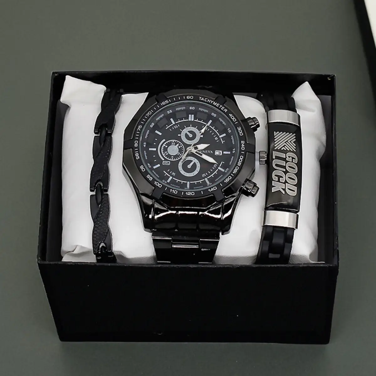 Men's Black Chronograph Wristwatch Set with Bracelet & Watchcase - Image 20