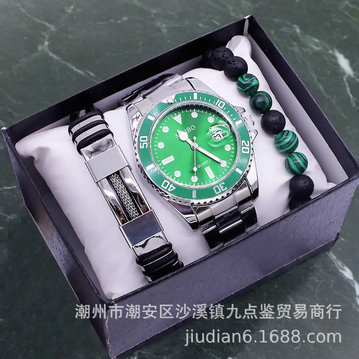 Men's Black Chronograph Wristwatch Set with Bracelet & Watchcase - Image 8