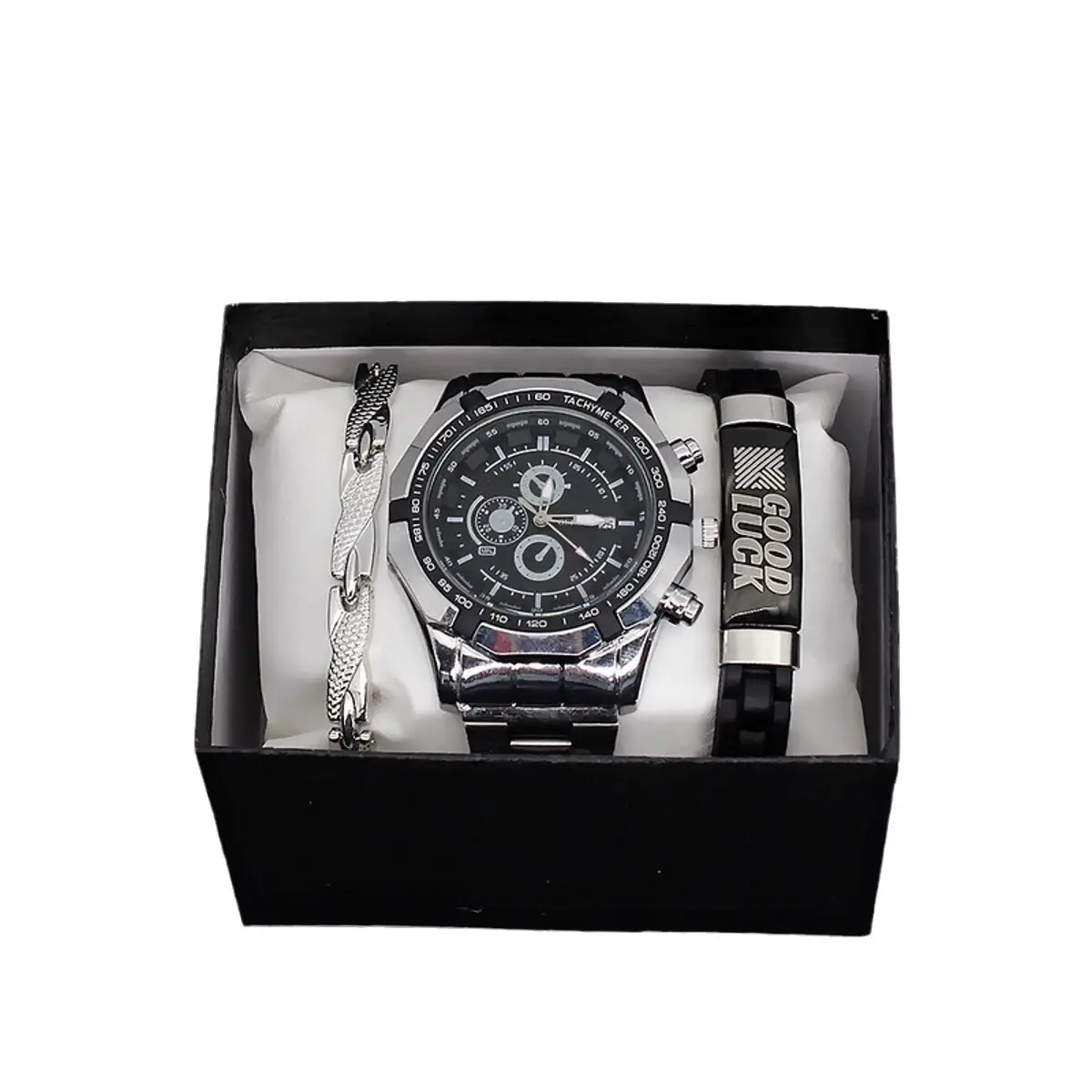 Men's Black Chronograph Wristwatch Set with Bracelet & Watchcase - Image 21