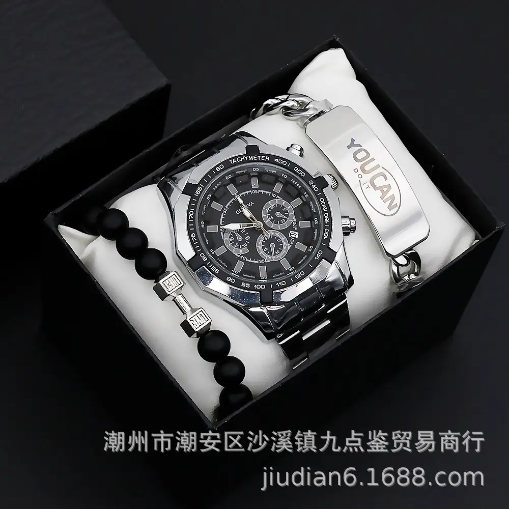 Men's Black Chronograph Wristwatch Set with Bracelet & Watchcase - Image 18