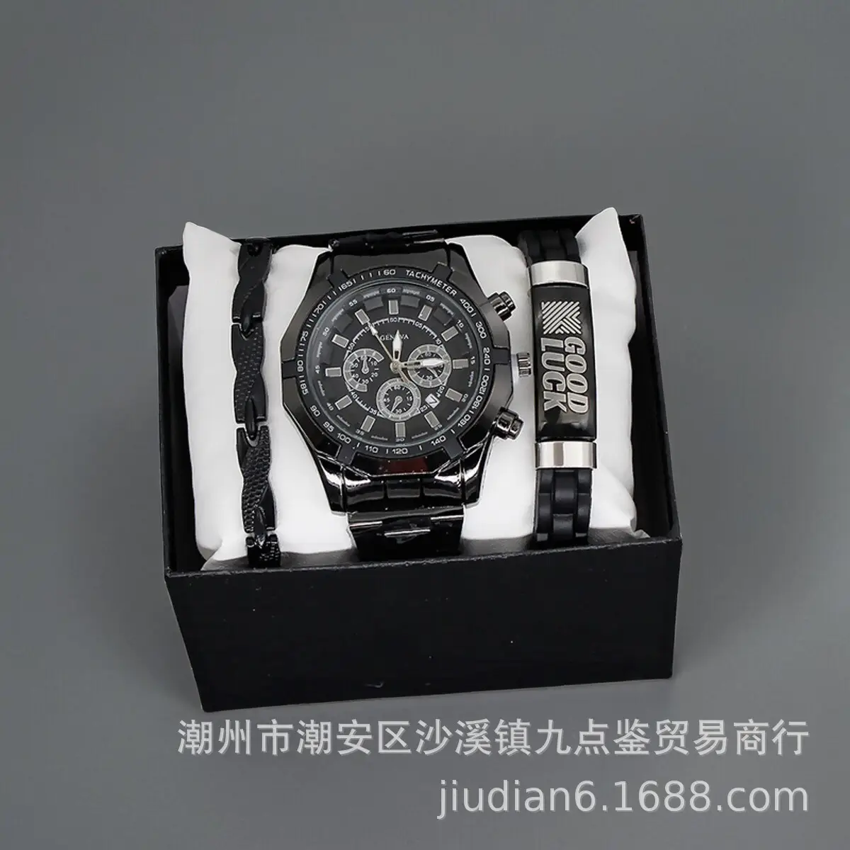 Men's Black Chronograph Wristwatch Set with Bracelet & Watchcase - Image 6