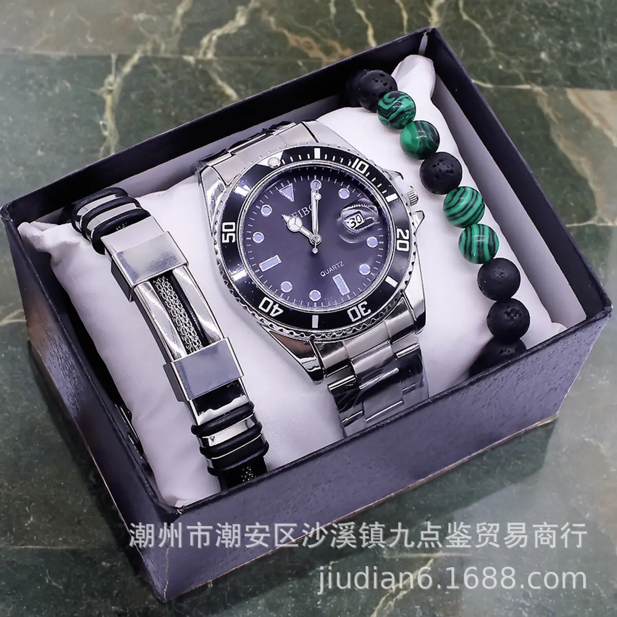Men's Black Chronograph Wristwatch Set with Bracelet & Watchcase - Image 9