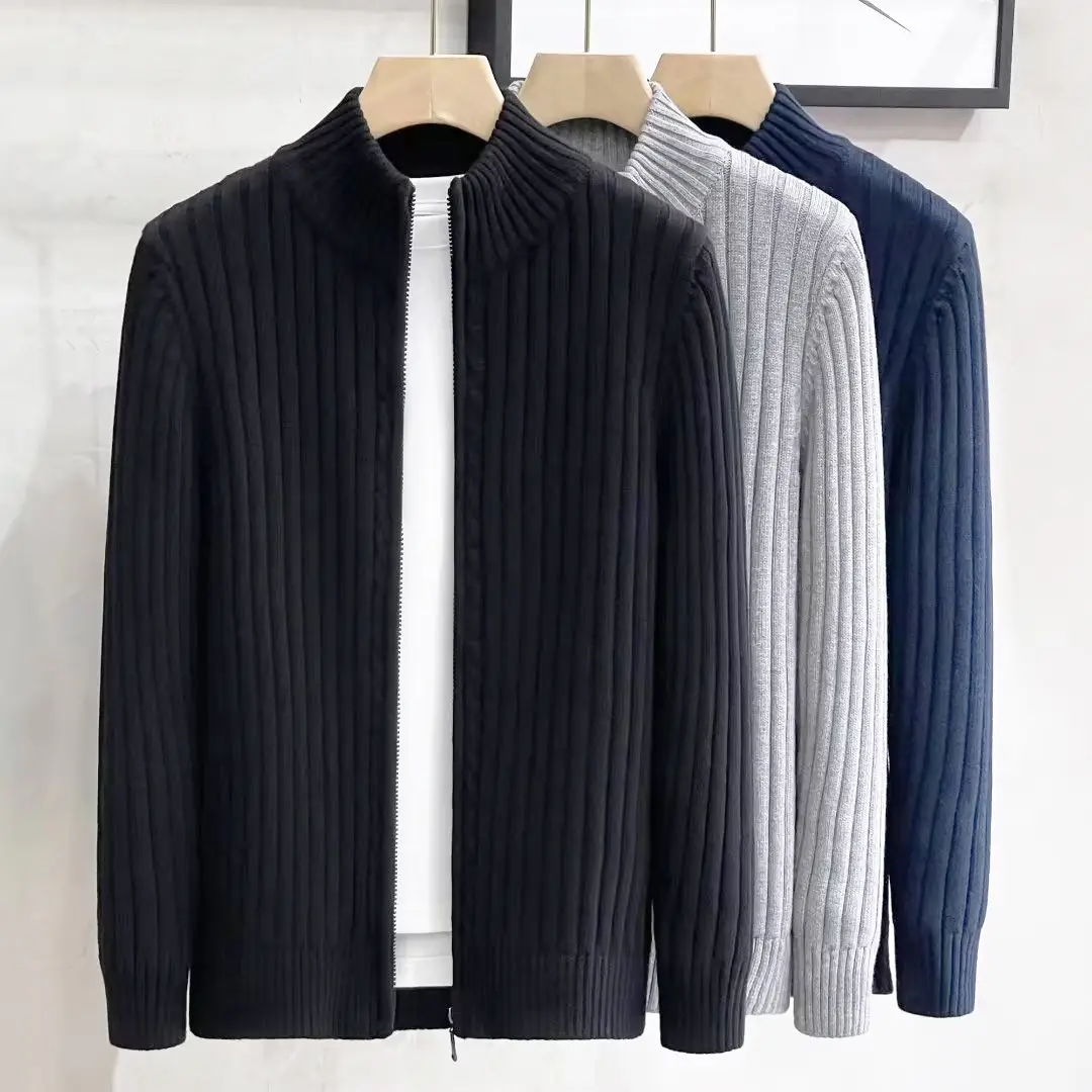 Men's Grey Knit Zipper Cardigan Sweater Winter Wear - Image 6