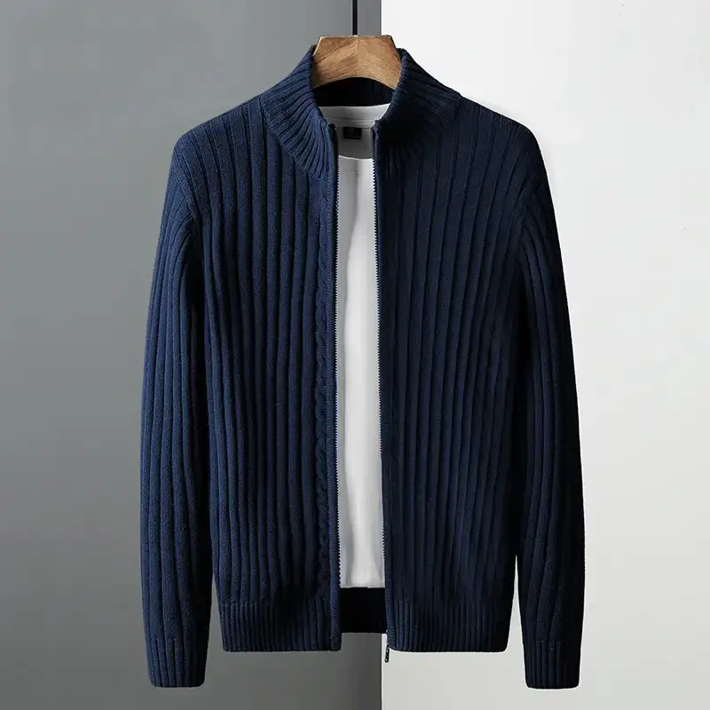 Men's Grey Knit Zipper Cardigan Sweater Winter Wear - Image 7