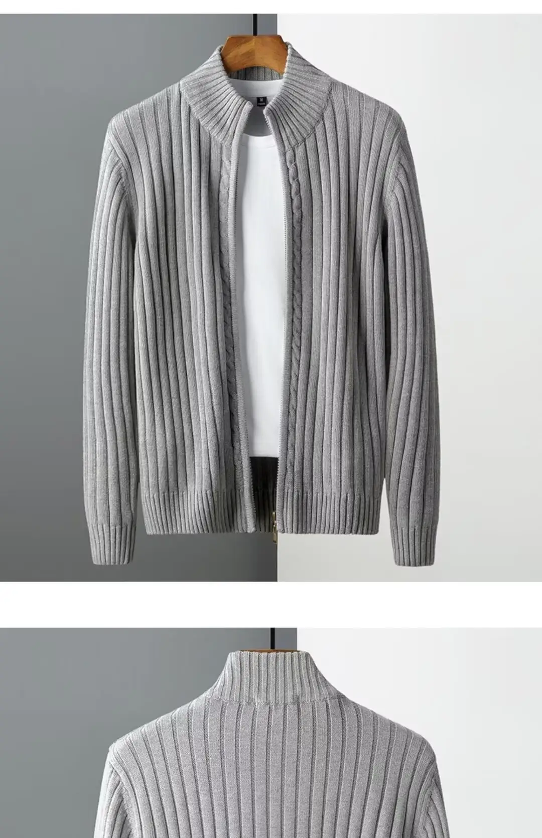 Men's Grey Knit Zipper Cardigan Sweater Winter Wear — feature 11
