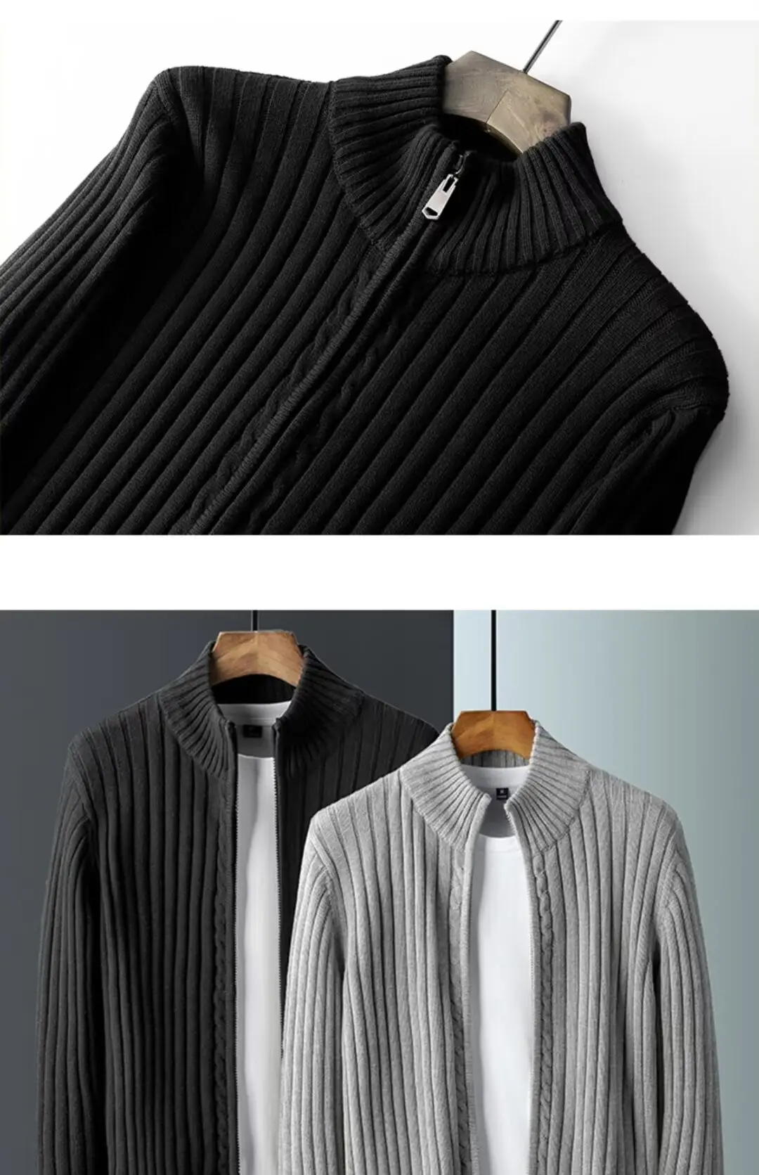 Men's Grey Knit Zipper Cardigan Sweater Winter Wear — feature 14