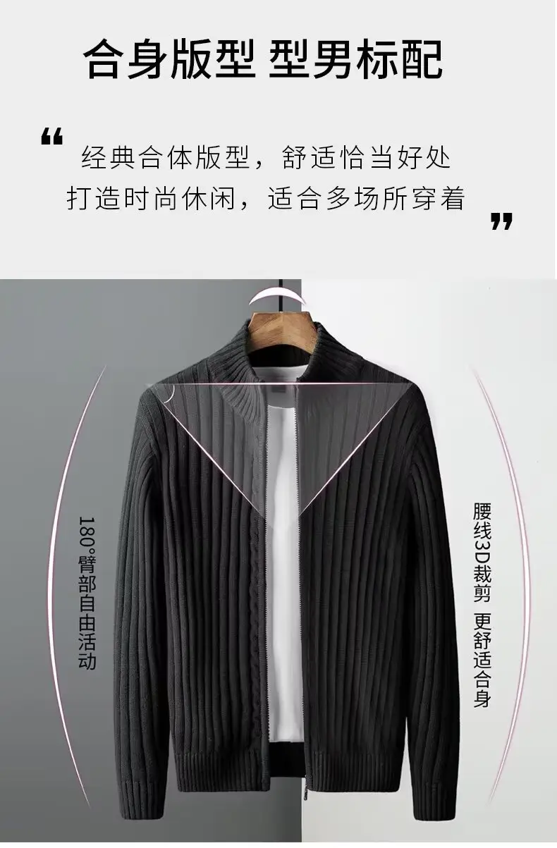 Men's Grey Knit Zipper Cardigan Sweater Winter Wear — feature 5
