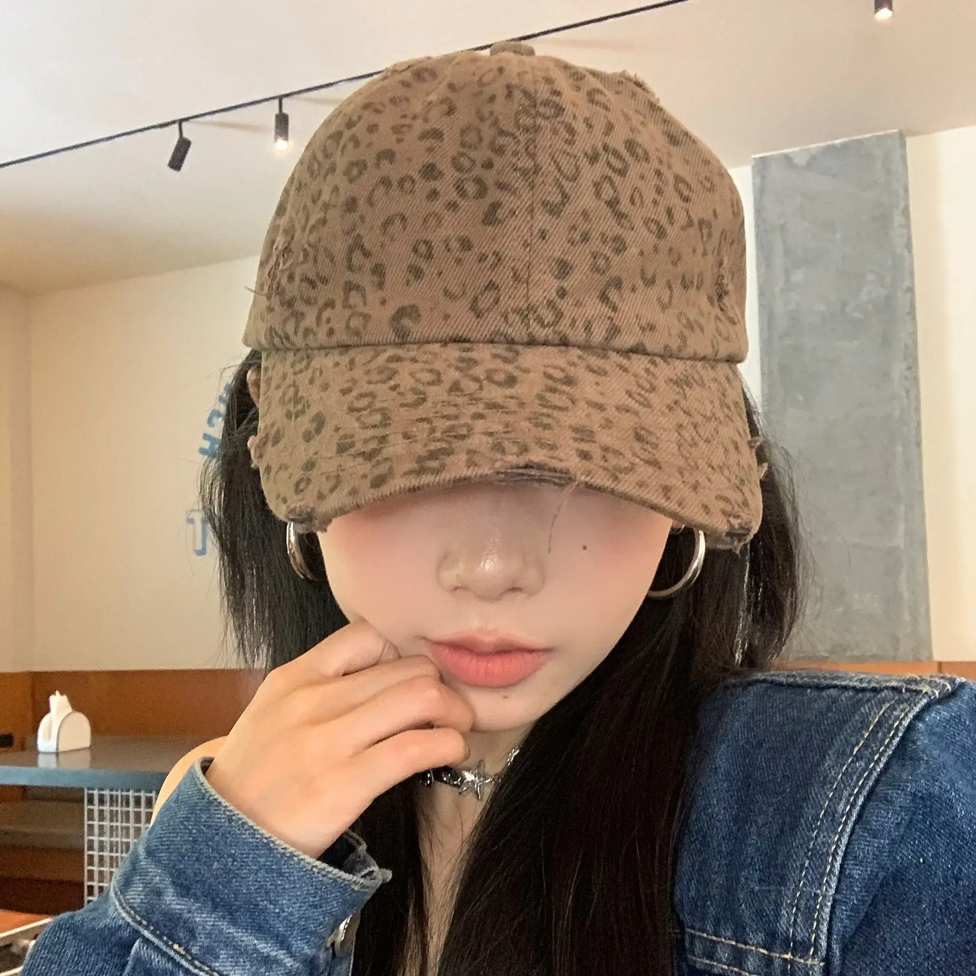 Sweet Drag Cool Sister Leopard Cap Women All Match Washed Old Milled - Image 4