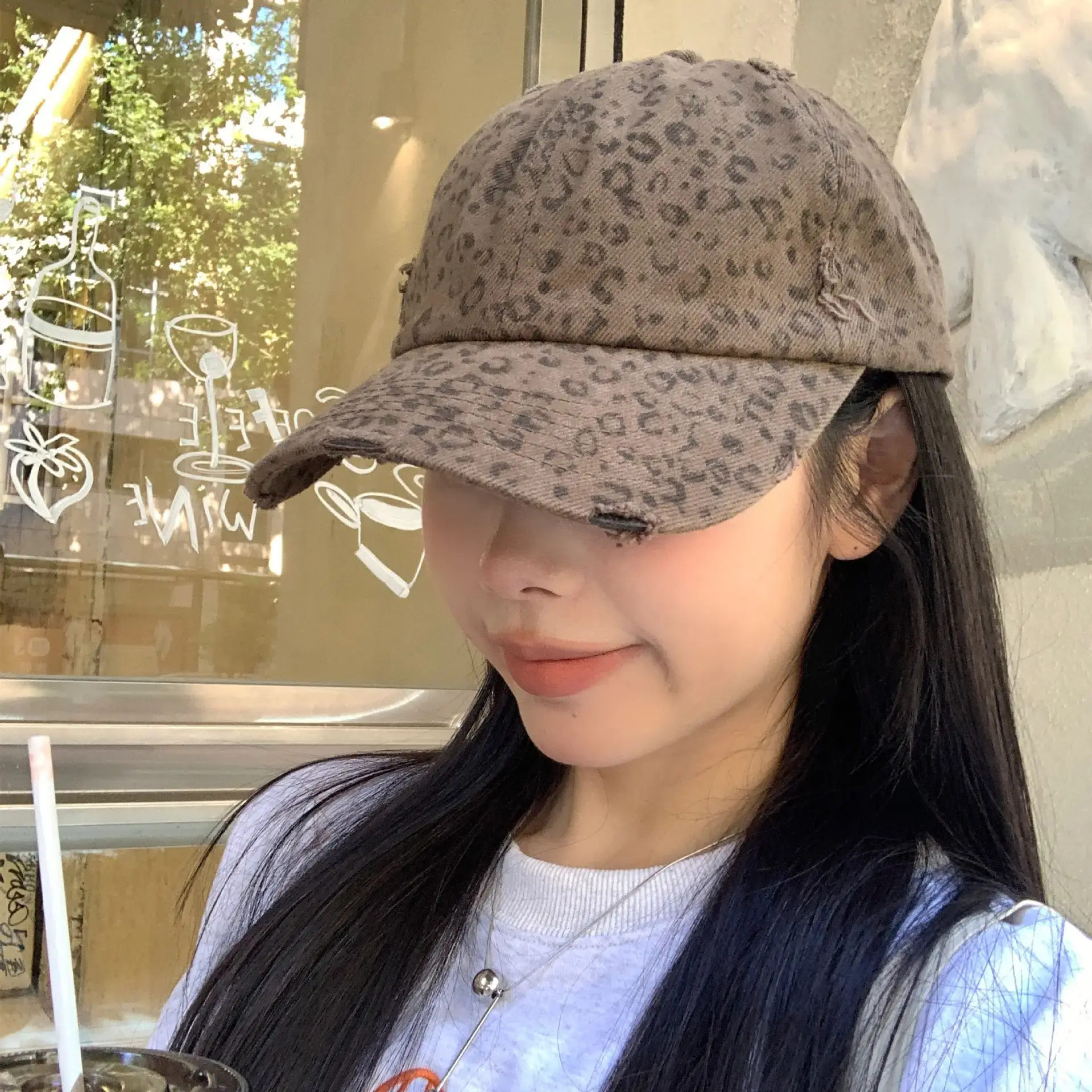 Sweet Drag Cool Sister Leopard Cap Women All Match Washed Old Milled - Image 6