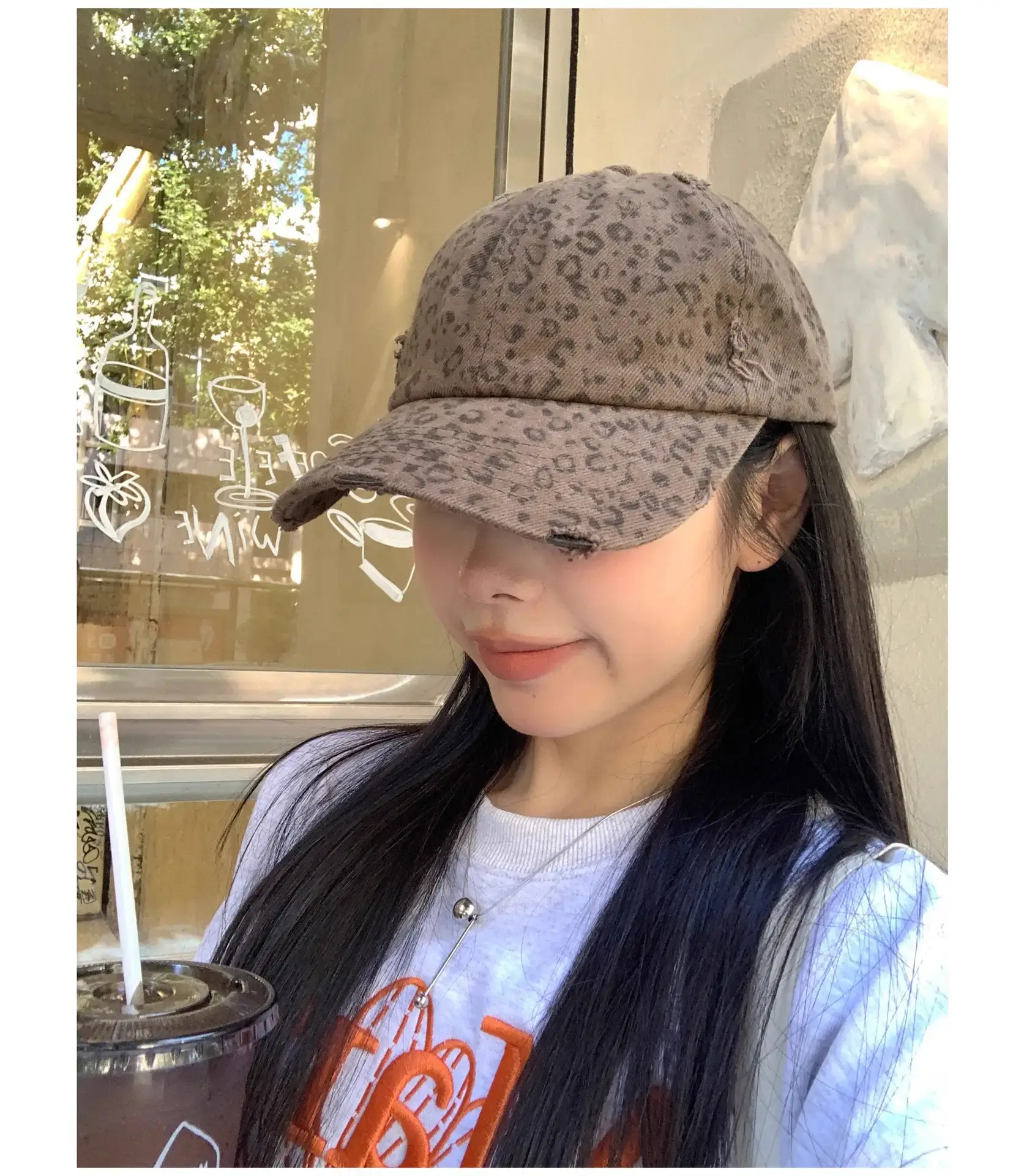 Sweet Drag Cool Sister Leopard Cap Women All Match Washed Old Milled — feature 15