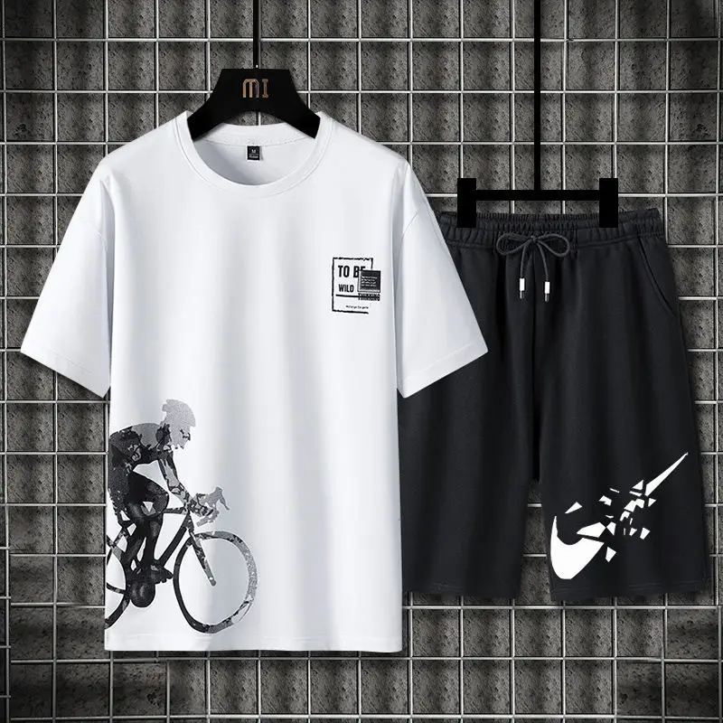 Men Ice Silk Graphic Shorts Set Black Summer - Image 18