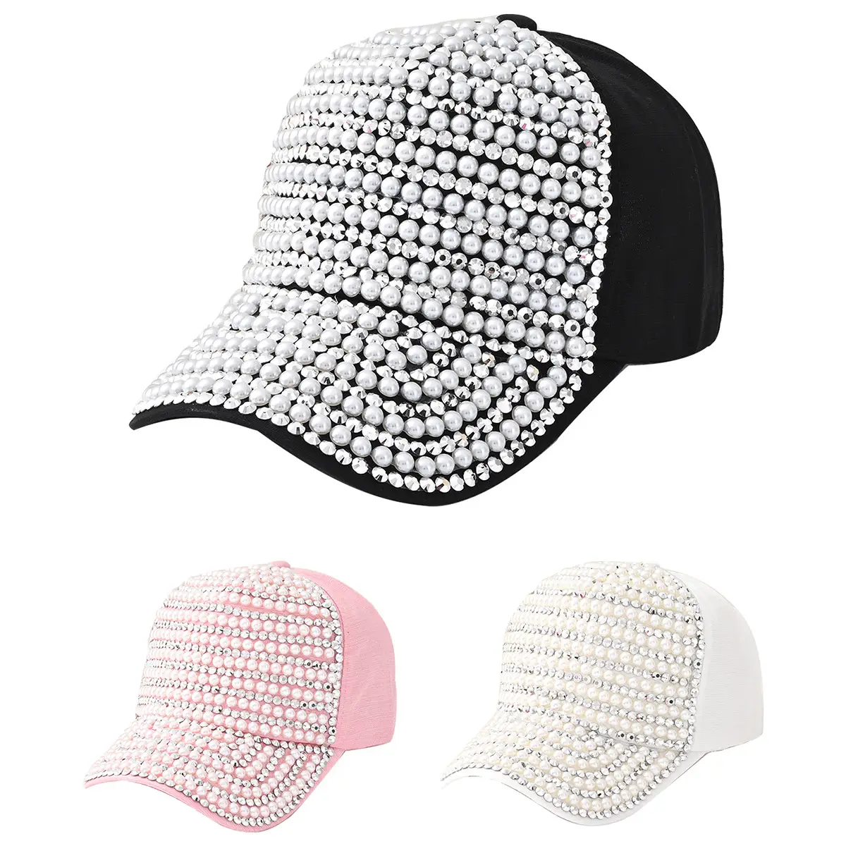 Stereo Pearl-Encrusted Baseball Cap for Men Women