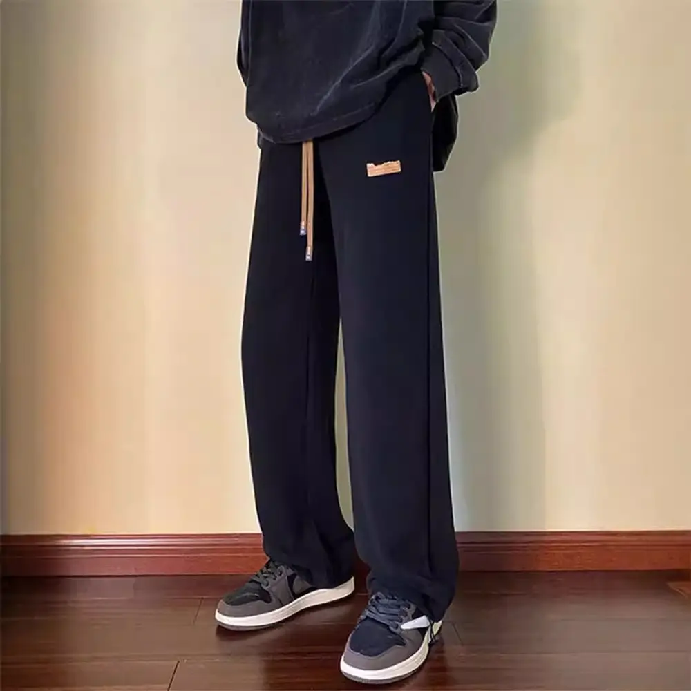 Men Drawstring Pants Loose Fit Dark Blue