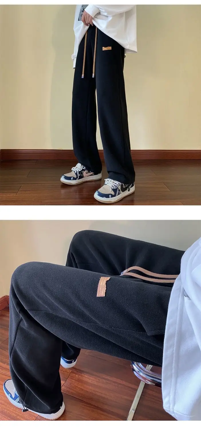 Men Drawstring Pants Loose Fit Dark Blue — feature 6
