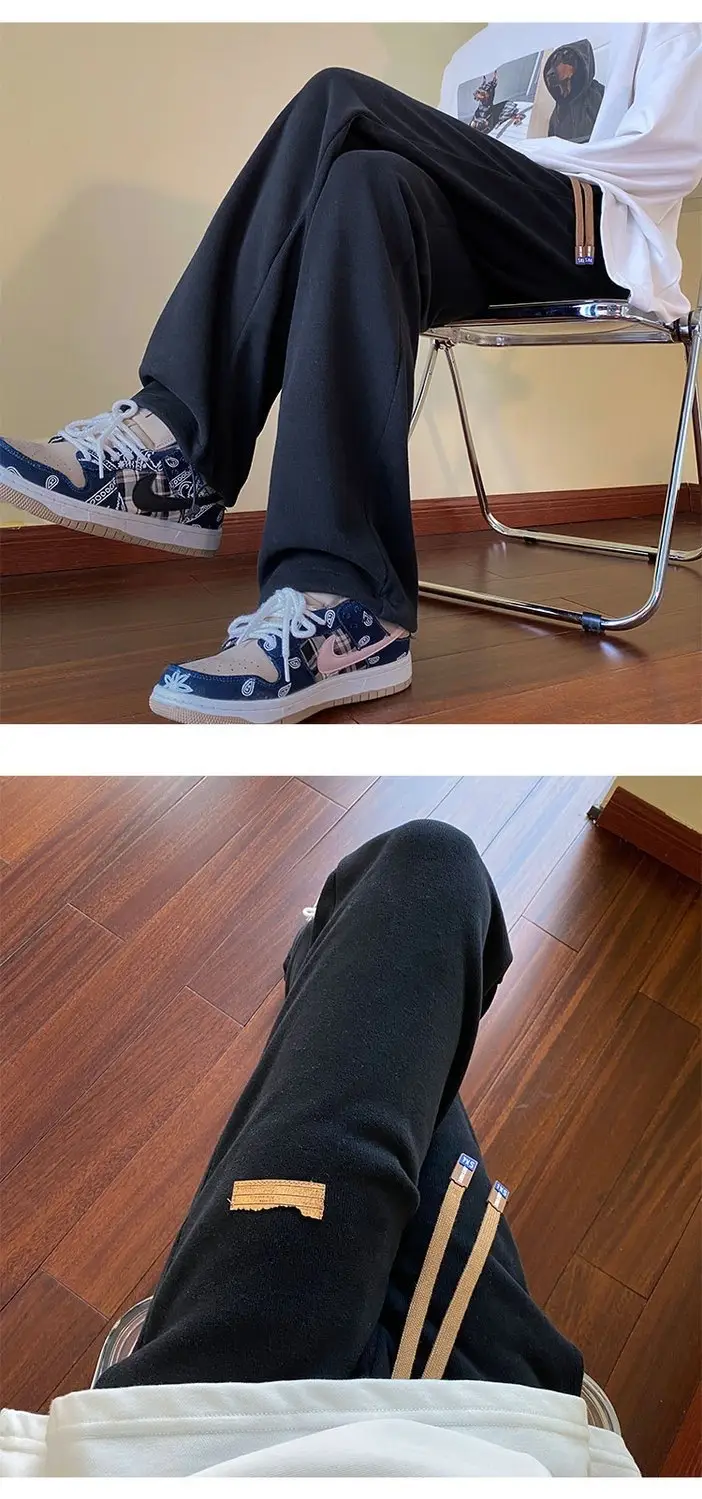Men Drawstring Pants Loose Fit Dark Blue — feature 7