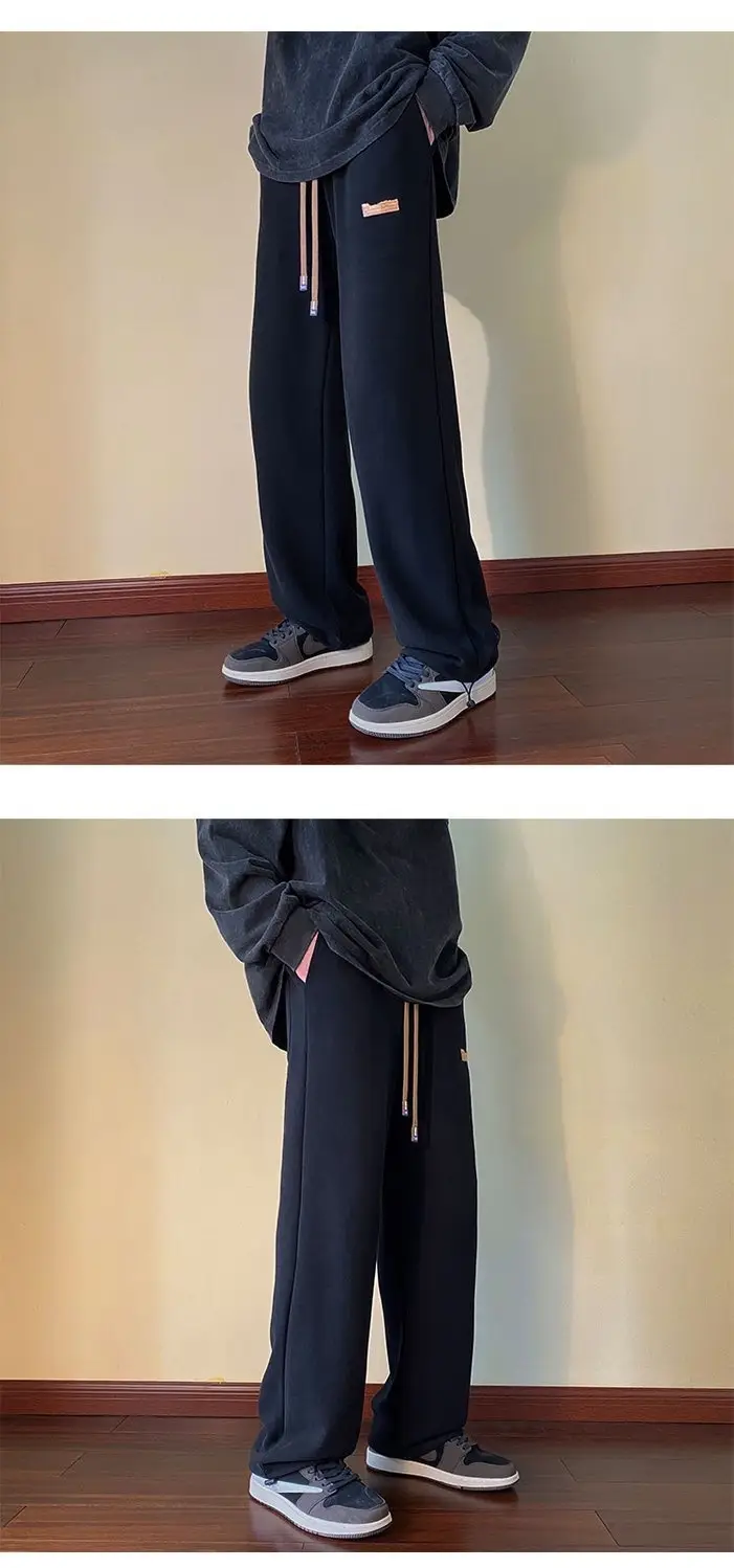 Men Drawstring Pants Loose Fit Dark Blue — feature 8