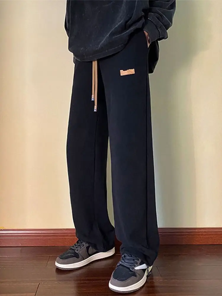 Men Drawstring Pants Loose Fit Dark Blue