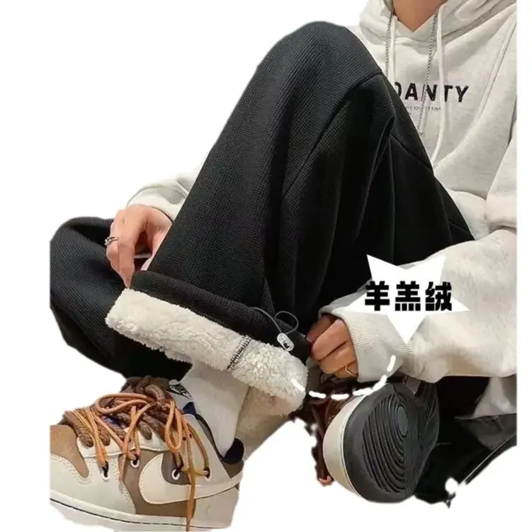 Women Velvet Thickened Pants Large Loose Straight Wide-leg Casual Warm Sweatpants - Image 7