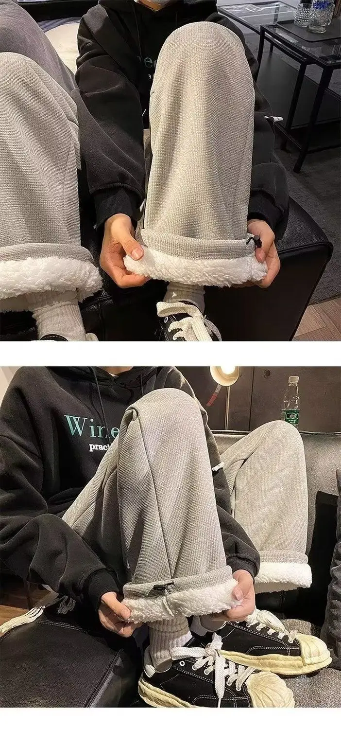 Women Velvet Thickened Pants Large Loose Straight Wide-leg Casual Warm Sweatpants — feature 10