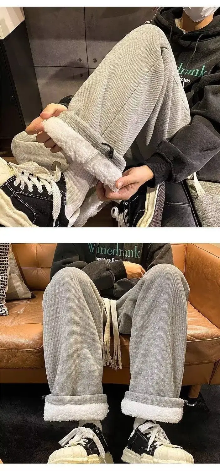 Women Velvet Thickened Pants Large Loose Straight Wide-leg Casual Warm Sweatpants — feature 11